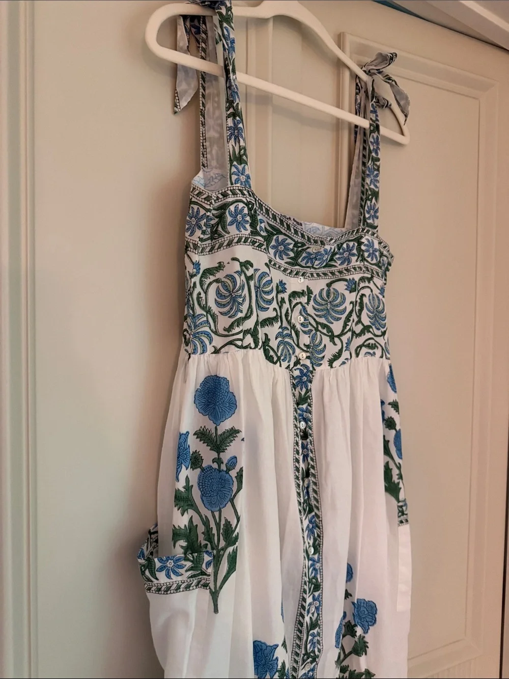 Juliet Dunn London: White Floral Sundress with Blue & Green Accents - Picture 3 of 6